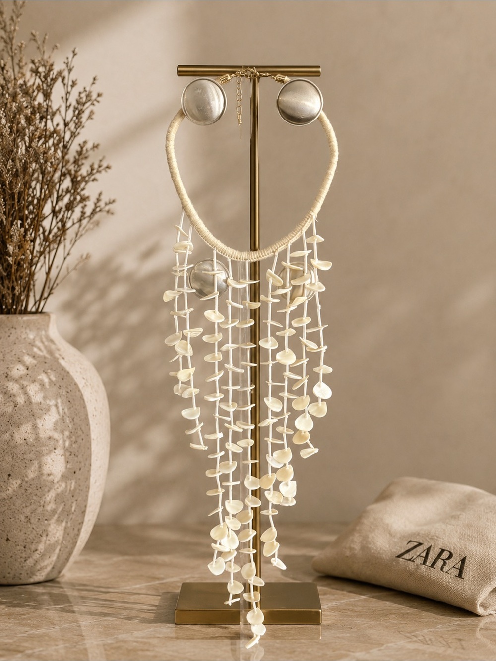 Zara Cream Multi-Strand Shell Fringe Necklace